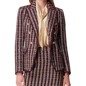 Burgundy, Navy Blue and Cream Tweed Tahari Blazer